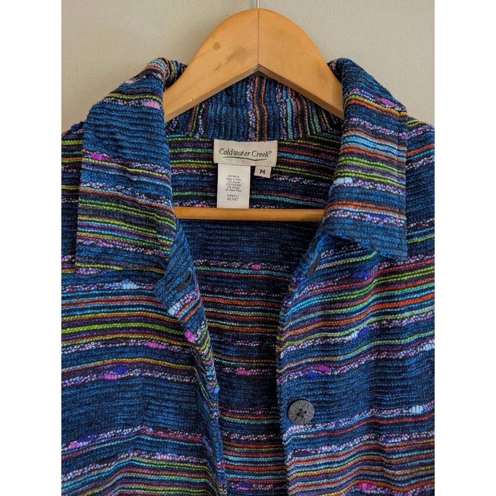 Coldwater Creek Blue Multi Stripe Textured Button Front Jacket Medium Artsy